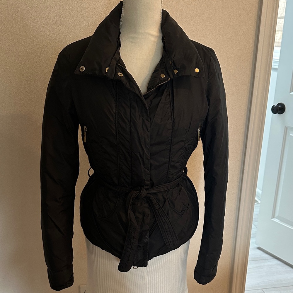 Add Down Black Belted Puffer Jacket